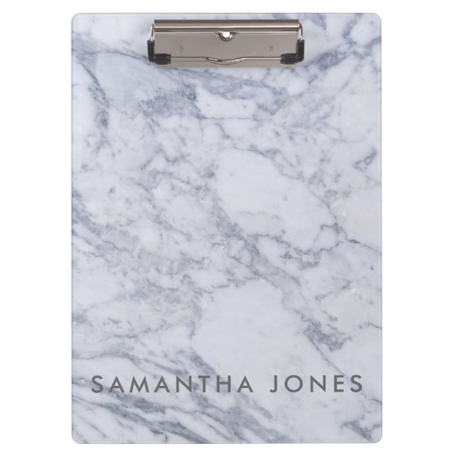 White Gray Carrara Marble Classic Modern Clipboard (Front)