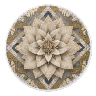 white gray gold marble flower Dream Abstract Ceramic Knob