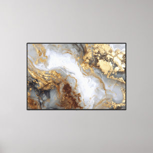 White, Gray & Gold Swirling Patterns Abstract Art Canvas Print