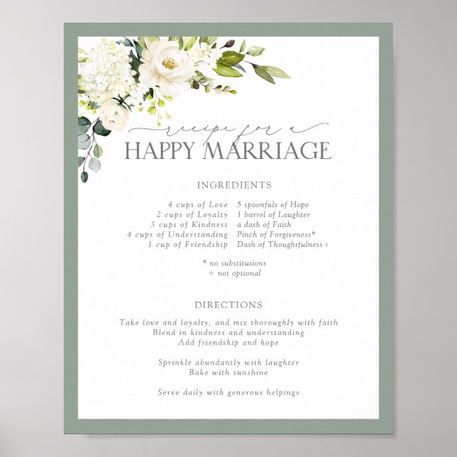 White Gray Green Recipe for a Happy Marriage Poster (Front)
