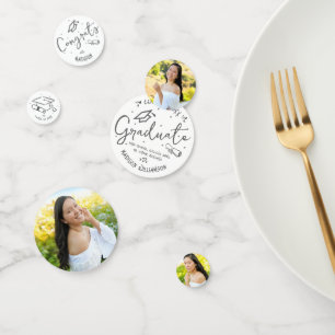 White Gray Hand Drawn Doodles Graduation 3 Photo Confetti