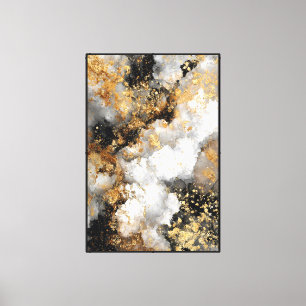 White & Gray Marble with Gold Splatter Abstract Canvas Print