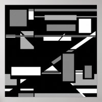 White Gray on Black MCM Look Geometric Abstract