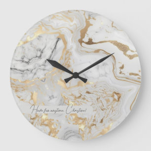 White Gray Sand faux golden Marble texture custom  Large Clock