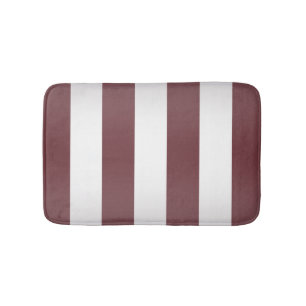 White Grayish Burgundy Red striped Bath Mat