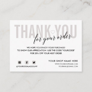WHITE GRAYTHANK YOU FOR YOUR ORDER SOCIAL ENCLOSURE CARD