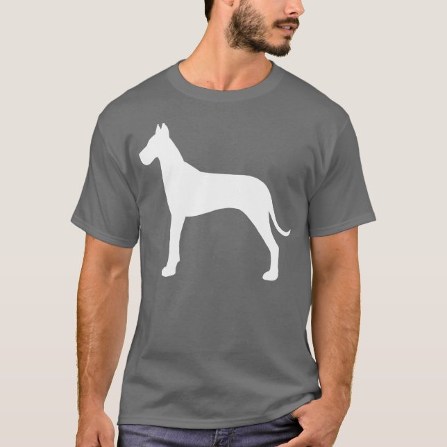 White Great Dane Dog Silhouette Large Graphic T-Shirt (Front)