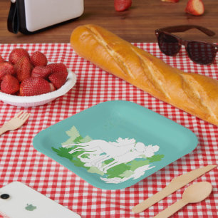 White Great Danes Silhouette Paper Plate