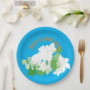 White Great Danes Silhouette Paper Plates