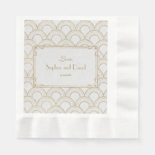 White Great Gatsby Art Deco Gold Wedding Napkin