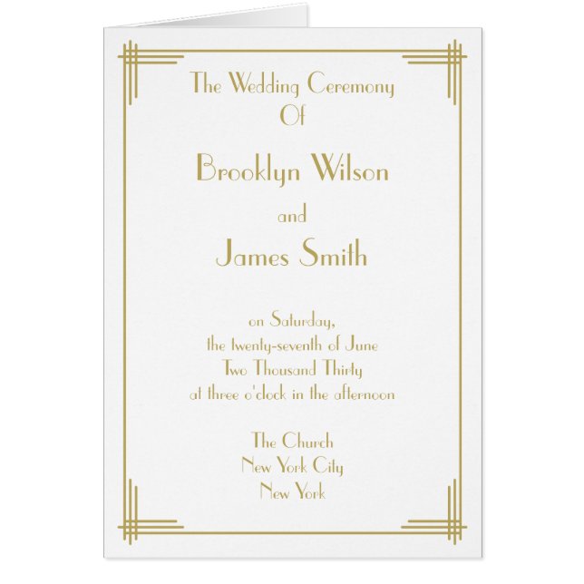 White Great Gatsby Art Deco Wedding Programs Cards (Front)