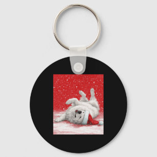 White Great Pyrenees Red Christmas Long Sleeve Key Ring