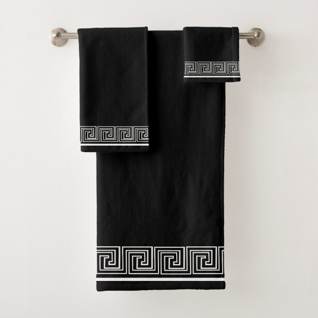 White Grecian Frieze Design Bath Towel Set (Insitu)