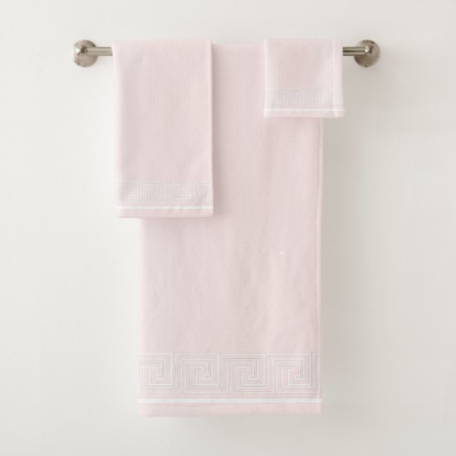 White Grecian Frieze Design Pink Bath Towel Set (Insitu)