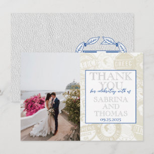 White Greece Wedding Photo Thank You Card