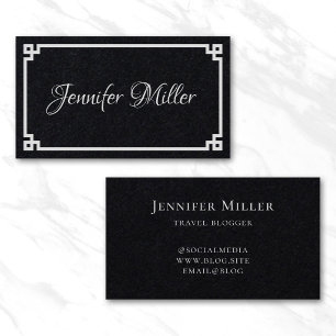 White Greek Key Border Minimalist Business Card