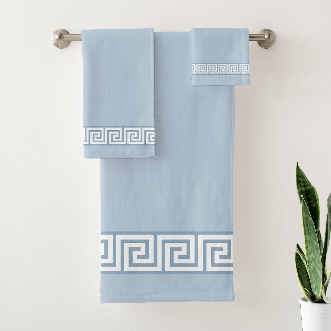 White Greek Pattern on Wondrous Light Blue Bath Towel Set (Creator Uploaded)
