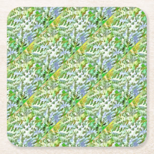 White, Green and Powder Blue Camouflage Pattern Square Paper Coaster