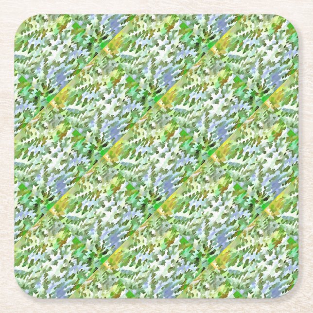 White, Green and Powder Blue Camouflage Pattern Square Paper Coaster (Front)
