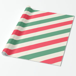 White, green and red stripes christmas wrapping paper