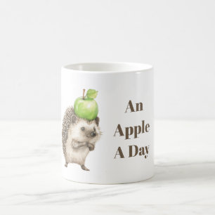 White Green Apple A Day Hedgehog Coffee Mug