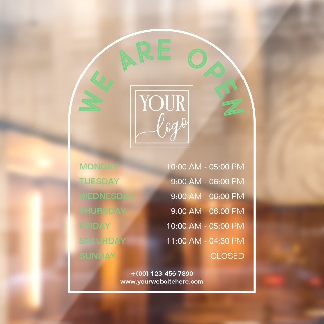 White Green Arch Shaped Frame Opening Hours Logo (Sheet 2)
