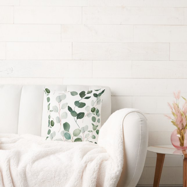 WHITE GREEN BOTANICAL PRINT PILLOW   (Couch)