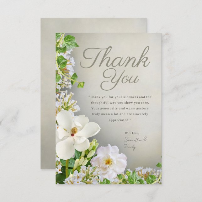 White & Green Botanical Thank You Card (Front/Back)