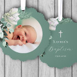 white green bouquet Baptism Tree Decoration Card<br><div class="desc">Baptism paper ornament</div>
