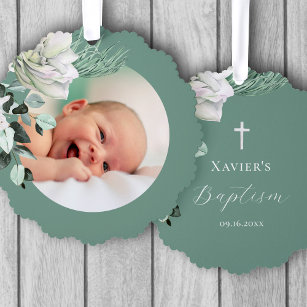 white green bouquet Baptism Tree Decoration Card