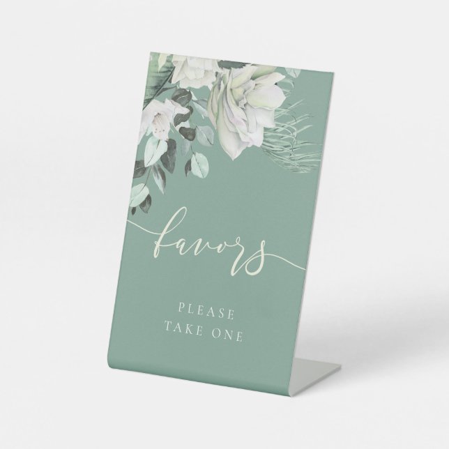 white green bouquet favours pedestal sign (Front)