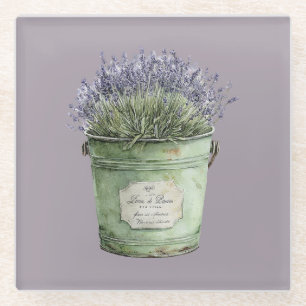 White Green Bucket Lavender Flowers Glass Coaster