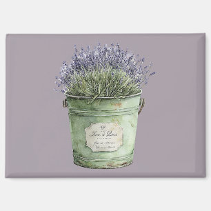 White Green Bucket Lavender Flowers Magnet