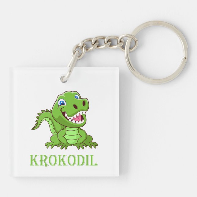 white green crocodile cartoon key ring (Back)