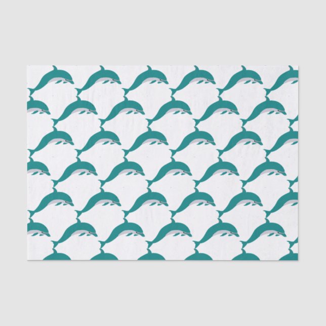White & Green Dolphin Tissue Paper (Front)