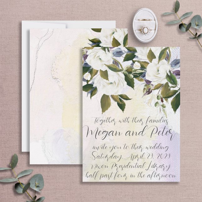 White & Green Fine Art Calligraphy Style Wedding Invitation (Creator Uploaded)