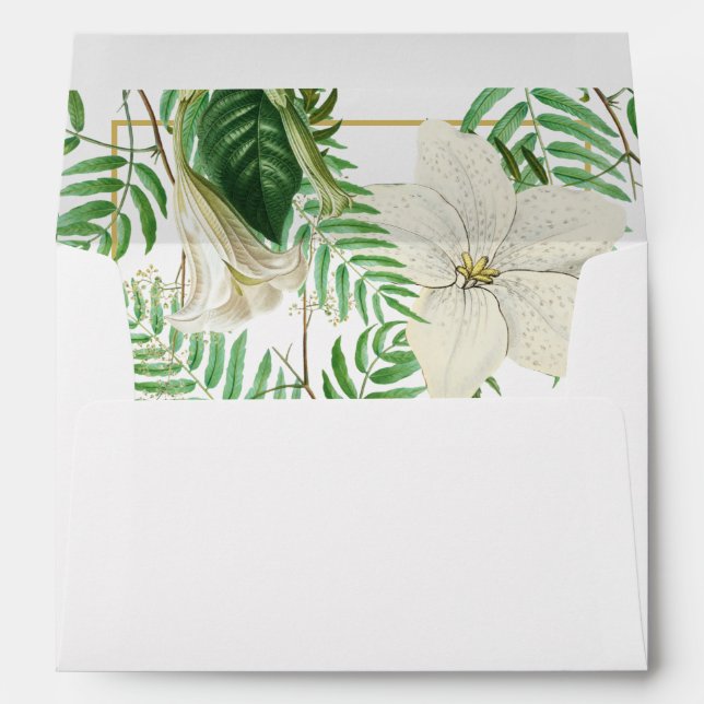 White Green Floral 5x7 Wedding Invitation Envelope (Back (Bottom))