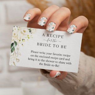 White Green Floral Bridal Shower Recipe Request Enclosure Card
