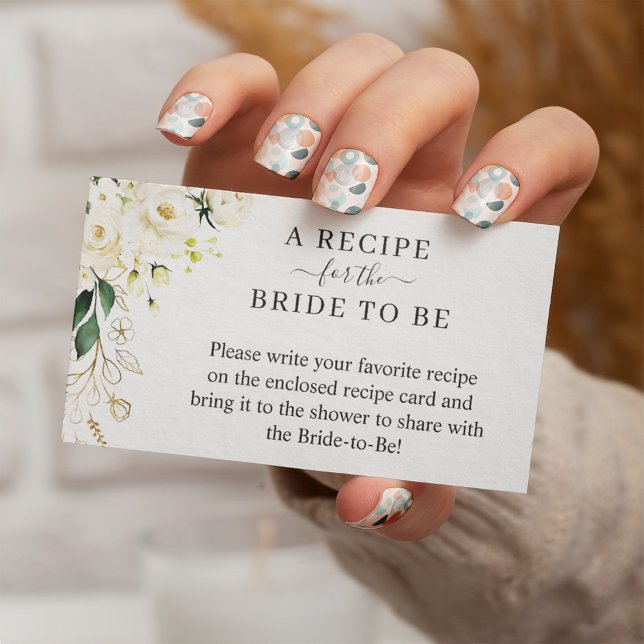 White Green Floral Bridal Shower Recipe Request Enclosure Card (Creator Uploaded)