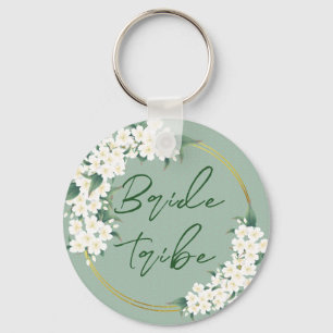 White Green Floral Bride Tribe Wedding Favour Key Ring