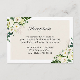 White Green Floral Reception Details Card