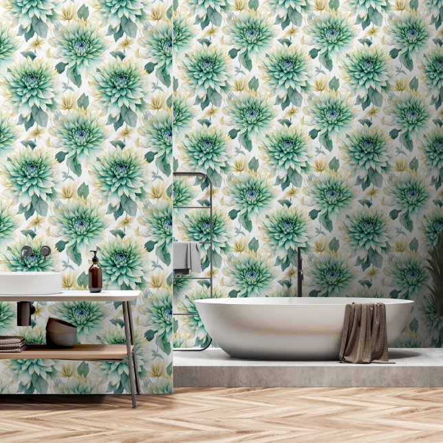White Green Floral Wallpaper (Bathroom)