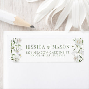 White Green Floral Wedding Return Address