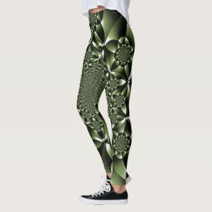 White Green Forest Leaf Petals Leggings