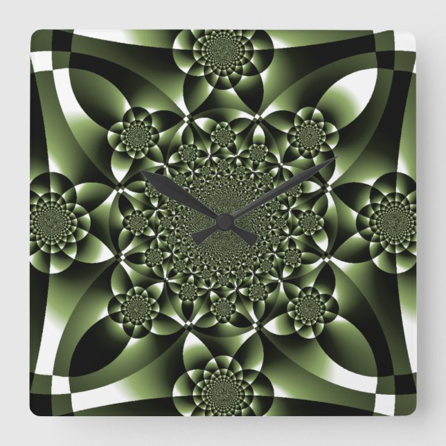 White Green Forest Leaf Petals Square Wall Clock (Front)