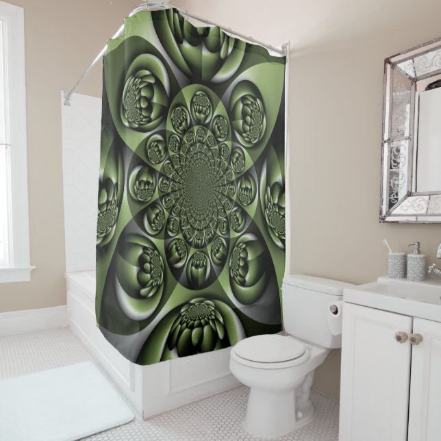 White Green Forest Mini Spheres Shower Curtain (In Situ)