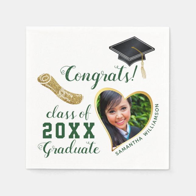White Green Gold Class of 2025 Graduate Graduation Napkin (Front)