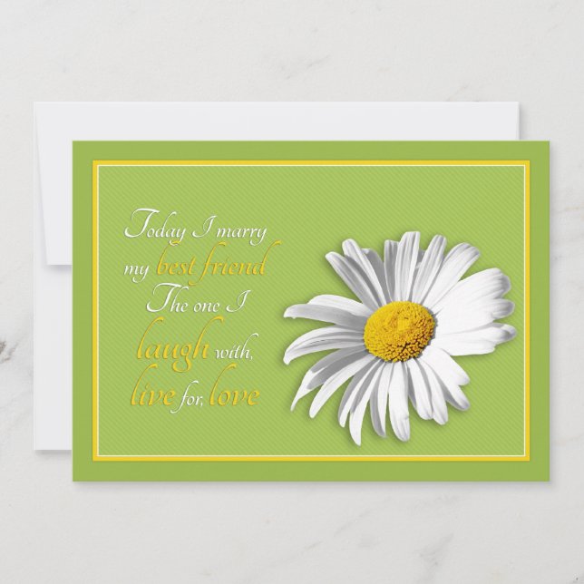 White Green Gold Daisy Wedding Invitation (Front)