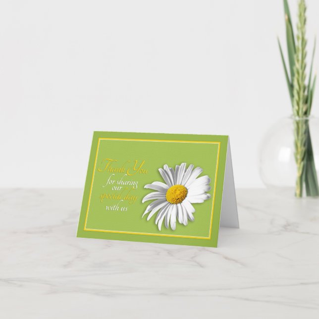 White Green Gold Daisy Wedding Thank You Card (Front)