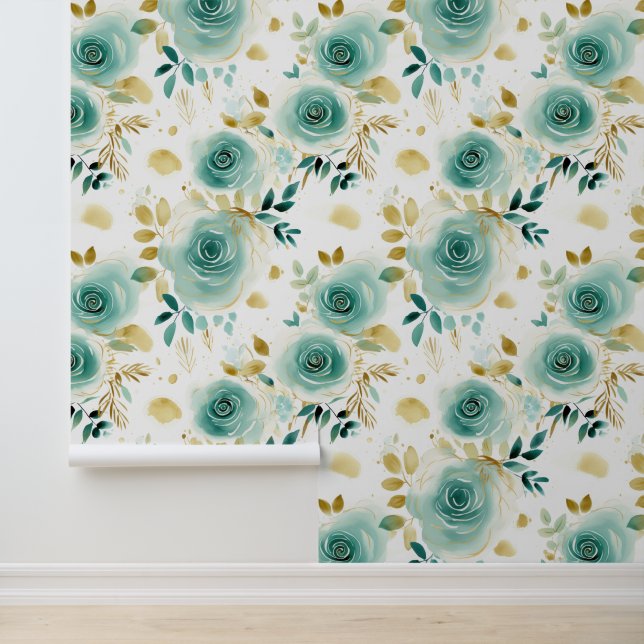 White Green Gold Flowers Wallpaper (Application)